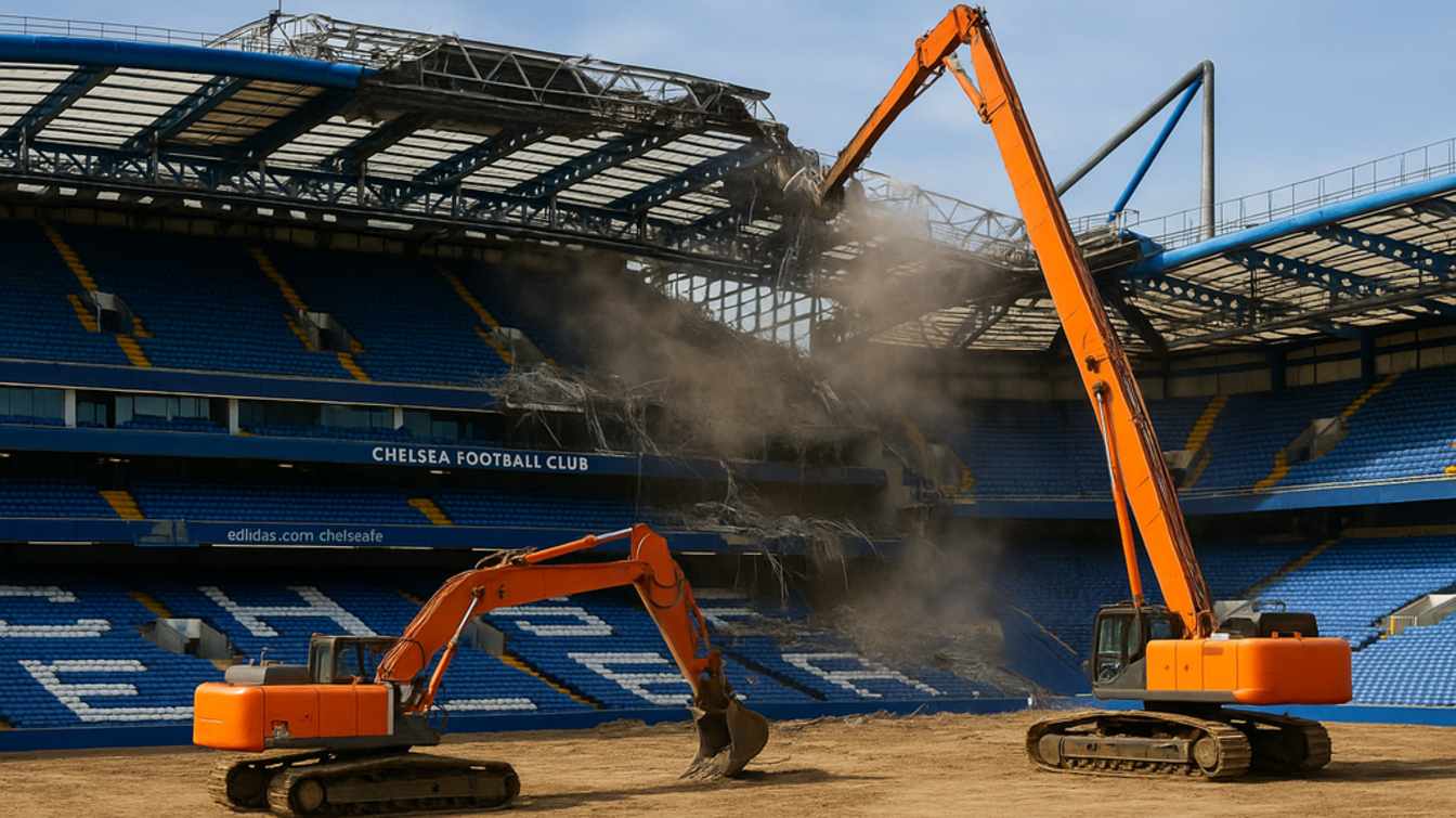 Visualización de la demolición de Stamford Bridge.