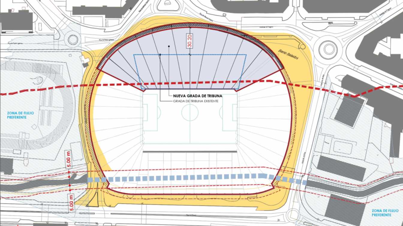 La nueva grada de Tribuna pasar&aacute; de 5.500 a 16.000 localidades. Tendr&aacute; un solo nivel.