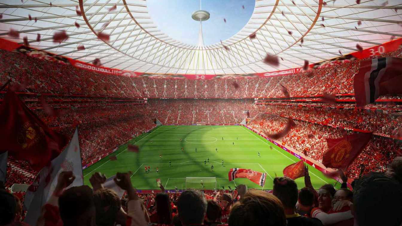 La visualizaci&oacute;n del nuevo estadio del Manchester United contempla unas instalaciones con capacidad para alrededor de 100.000 espectadores, lo que lo convertir&iacute;a en el estadio de club m&aacute;s grande de Inglaterra.