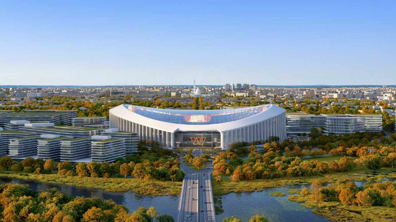 El nuevo estadio de Washington Commanders en Washington, D.C. formar&aacute; parte de un espacio urbano verde, con cerca del 30% del &aacute;rea destinado a parques y recreaci&oacute;n.
